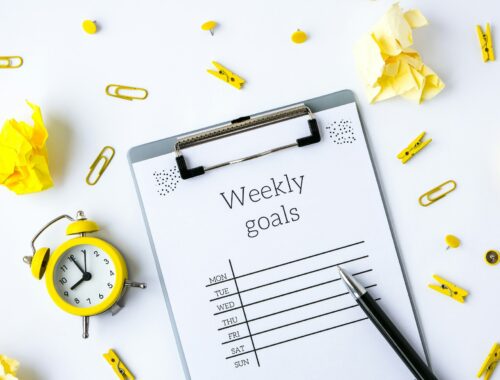 Weekly goals planner on white background. Planning week to stay productive when working from home du